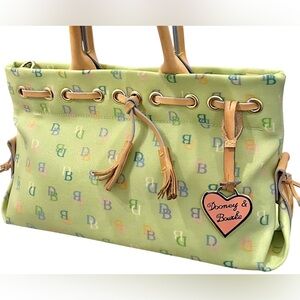RARE DOONEY & BOURKE VINTAGE Y2K GREEN MULTICOLOR RAINBOW MONOGRAM TASSEL TOTE
